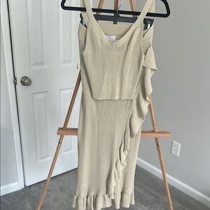 Elegant Cream/ Shimmery Ruffle Two Piece Set